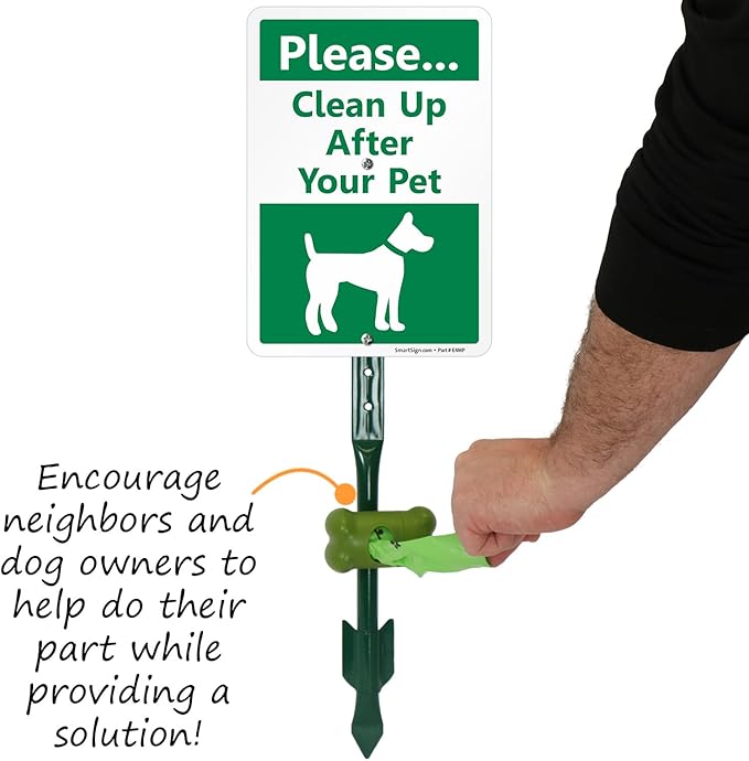 SmartSign Please Clean Up After Your Pet Yard Sign & Clip-On Preloaded Dispenser Combo/Kit with 135 Dog Poop Waste Bags, 7"x10" Rust-proof Aluminum Sign with 18-inch Steel Stake