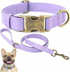 Silicone Dog Collar and Leash Set, Waterproof & Odor-Proof Puppy Collar for Small Dogs, Soft Flexible Leather-Look Dog Collars, Durable Thick Adjustable Pet Collar (Purple, Large (16-24.5" Neck))
