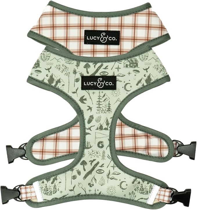 Lucy & Co. Reversible Dog Harness - Water-Repellent Neoprene, Dual-Print Design, Easy Swap Style, Adjustable Comfort Fit - Camp Out Reversible Harness - X-Large