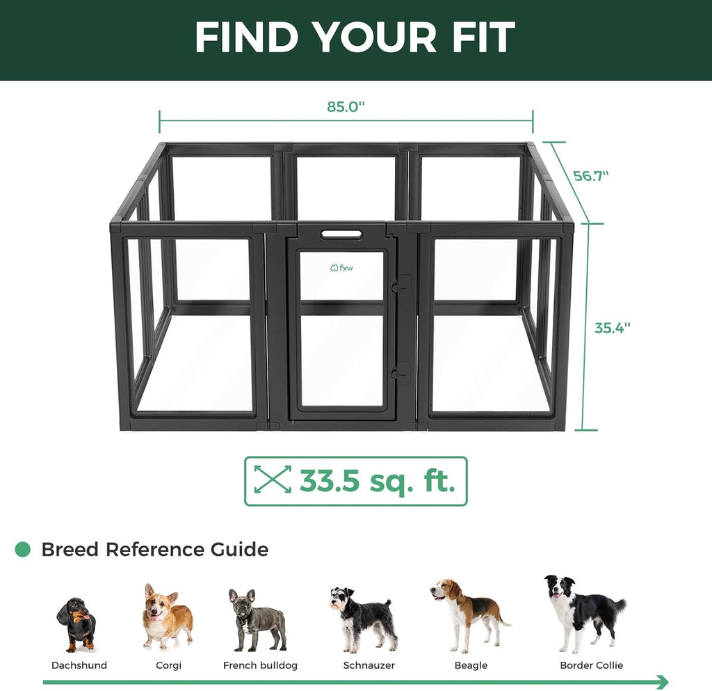FXW AuraSpace Acrylic Indoor Unleashed Dog Playpen for Medium Dogs, 35 Inch, 10 Panels, Black