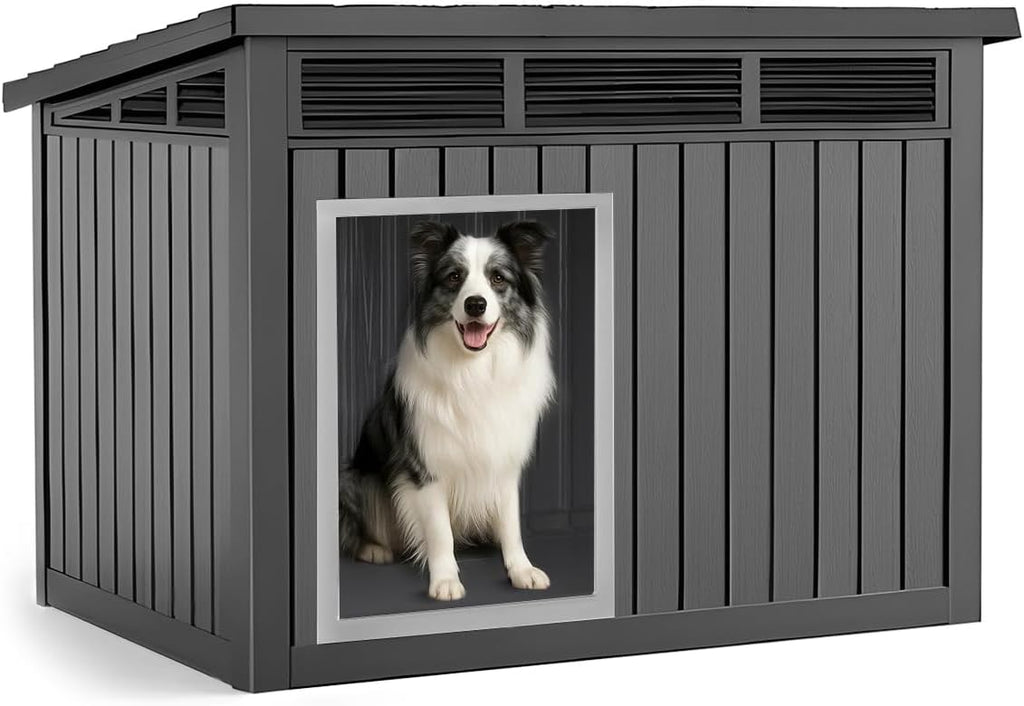 VIXZEN Dog House Indoor Outdoor,Waterproof Dog House for Small to Medium Dogs,Doghouse with Air Vents and Elevated Floor,Openable at The Top,Easy to Assemble and Clean,Black,32.2"×25.12"×24.13"