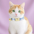 Personalized Cat Collar with Custom Name Plate, Customize Engraved Metal Buckle, Adjustable Cute Plaid Cat ID Tag Collars with Bell
