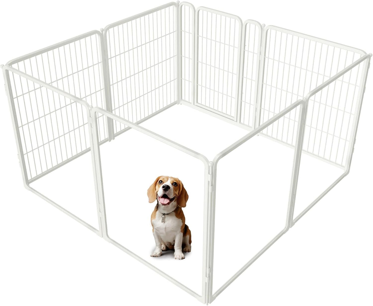 FXW Homeplus Unleashed Indoor Dog Playpen - Stress-Free and Safe Play, Heavy Duty 32 Inch 4 Acrylic Panels + 4 Wire Panels Dog Pen for Small and Medium Dogs, White│Patented