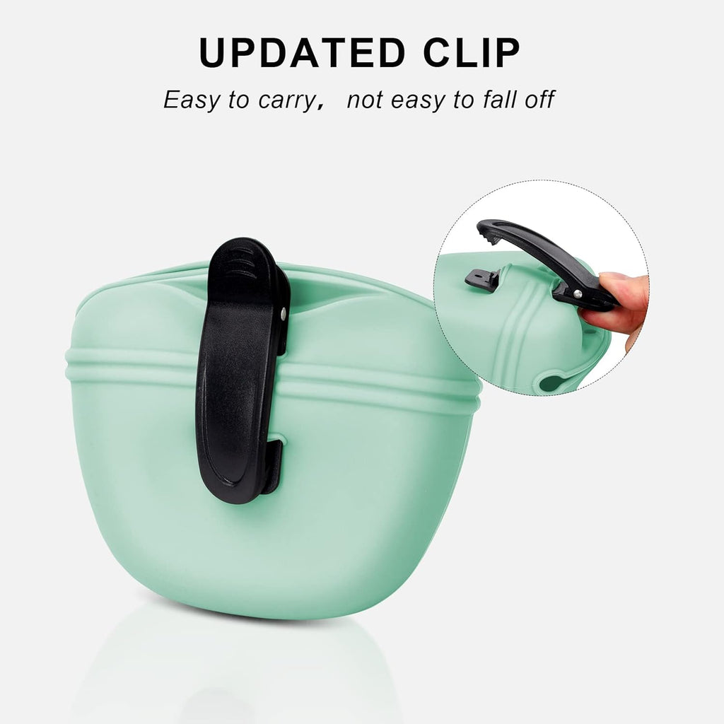 Left&Right Dog Clicker Training Kit,Silicone Dog Training Treat Pouch and Dog Clickers,Dog Treat Bag with Clicker Training for Dogs,Pet Treat Bag with Magnetic Buckle Closing and Waist Clip,Egg Green