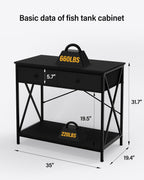 Fish Tank Stand 40 Gallon: Sturdy Aquarium Stand with Accessories Storage - Metal Fish Tank Table for 40-50 Gallon Reptile Breeder Turtle Terrarium - 35"X19.54" Weight Capacity 660 lbs