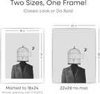 Homeforia Silver 22x28 Picture Frame, Rectangular Metal Poster Frame with Mat, 22 x 28 Frame Matted to 18 x 24 Photo, Wall Mount, Minimalist Style, Tempered Glass, Wall Hook Included