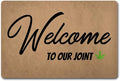 Funny Welcome Doormat (23.7 in X 15.6 in) Anti-Slip Rubber Back Entrance Way Indoor Front Porch Decor Rugs House Warming Gift (Welcome to Our Joint with Cannabis Leaf)