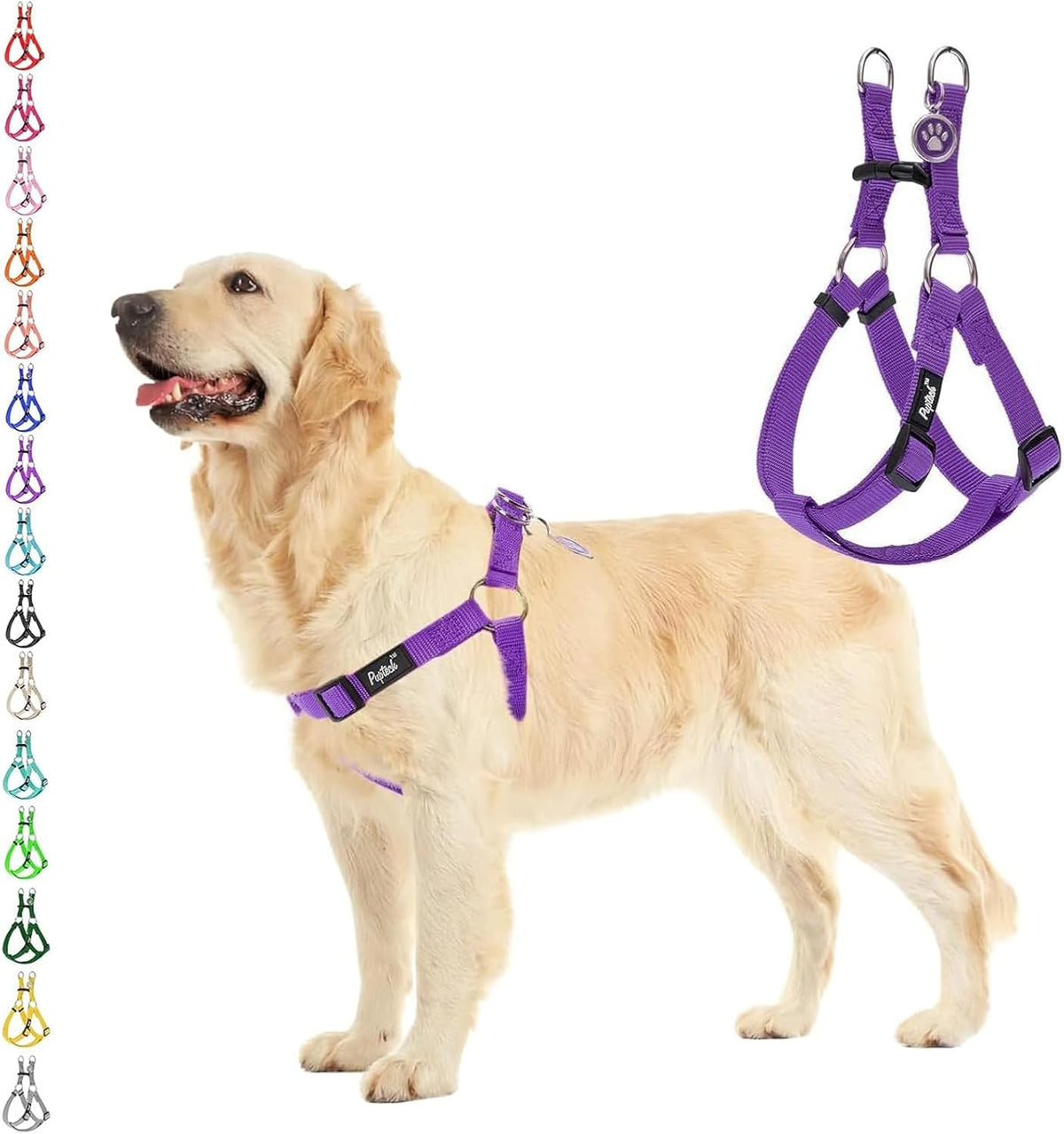 PUPTECK No Pull Dog Harness Soft Adjustable Basic Nylon Step in Puppy Vest Outdoor Walking with ID Tag Medium