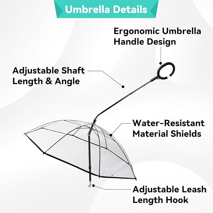 NAMSAN Dog Umbrella for Small Dogs, Self-Assembly Dog Umbrella Leash, Clear Doggie Rain Umbrella, Puppy Walking Umbrella with Adjustable Leash