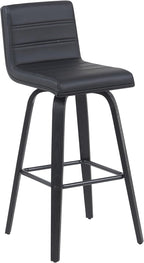 Vienna Modern Swivel Bar Height Stool with Black Faux Leather Seat and Black Brushed Wood Frame Set of 2