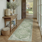 Green Runner Rug 2x8 Washable Vintage Long Carpet Low Pile Traditional Distressed Retro Accent Indoor Hallway Throw Rug Non Slip for Kitchen Laundry Bathroom Dining Room