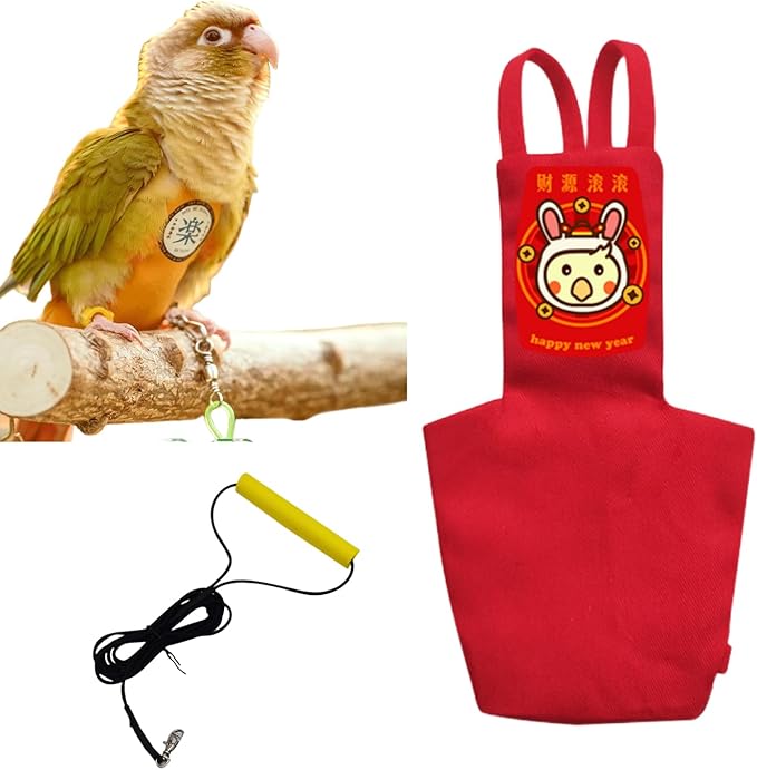 MANON ROSA Bird Diapers Leash Set Washable Reusable Handmade Flight Suit Waterproof Inner Layer - Protective Parrot Nappy Clothes Parakeets Macaws Budgies Canaries (Red5,Dove)
