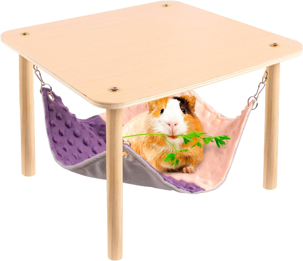 Enlarged Guinea Pig Hammock with Wooden Stand,Small Animal Hanging Bed Large Platform for Guinea Pigs Bunny Ferret Hamster Hiding Sleeping 13L x 13W x 11H in