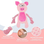 Cotton Rope Squeaky Dog Toy with Crinkle Paper – Interactive Plush Chew Toy for Small & Medium Puppies, Pig Design