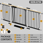 Fairy Baby Extra Wide Baby Gate Black 62-67 Inch Wide, Walk Through Pressure Mounted No Drill, Long and Large Tension Gate for Pet and Kids
