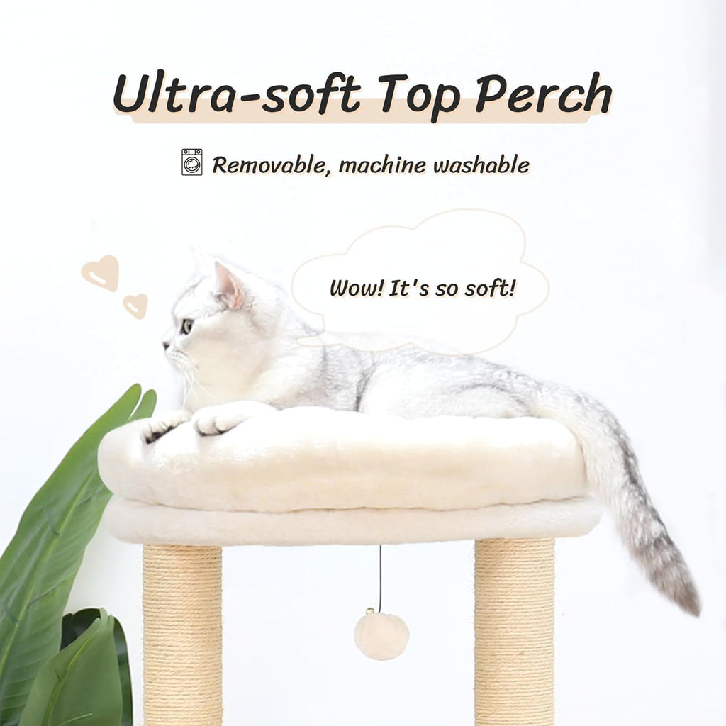 KAMABOKO Modern Cat Tree, 53" Cat Tower for Indoor Cats Natural Sisal Scratching Posts, Hand-Woven Condo & Top Perch, Cat Tree Tower for Kittens Climb Play & Rest
