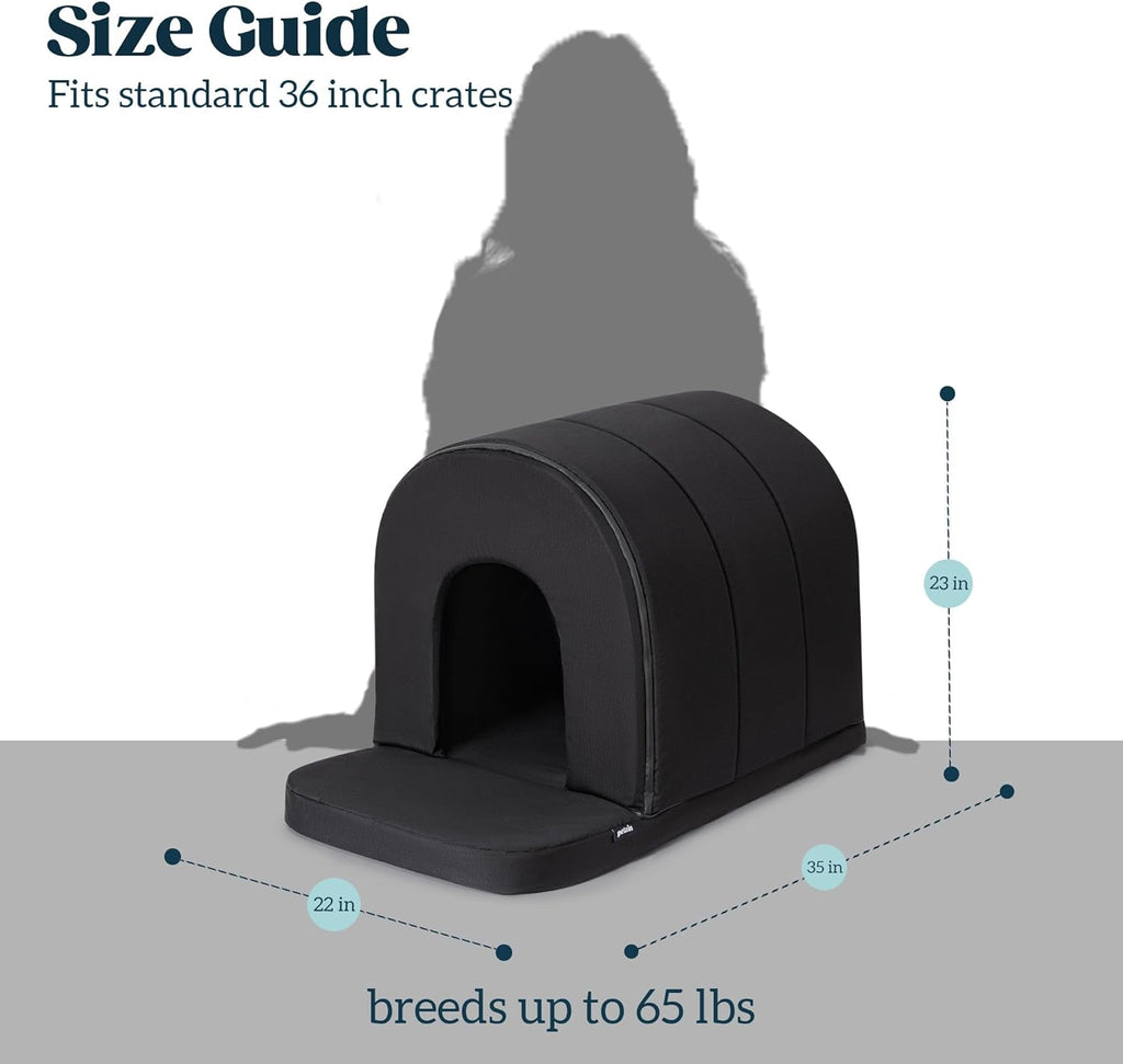 Orthopedic Dog House - Outdoor Waterproof Dog Shelter w/Porch - Indoor Pet House w/Egg-Crate Foam - Cooling - Machine Washable - Ideal for Large Breeds & Fits 36-Inch Crate - 35"x22"