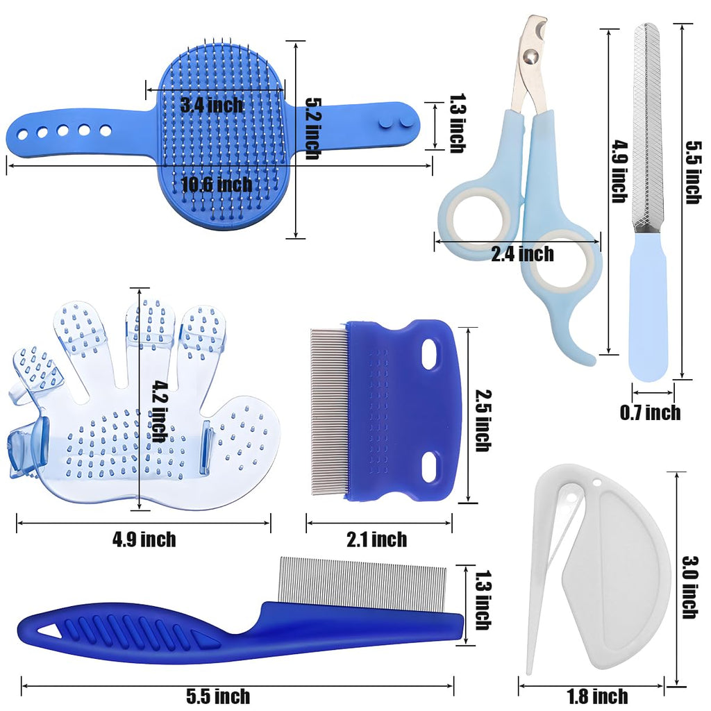 Rabbit Grooming Kit – Bunny Grooming Kit with Shedding Brush, Nail Clippers & Comb – Small Animal Grooming Supplies for Rabbits, Guinea Pigs, Hamsters, Ferrets - Small Pet Shedding & Care (Blue)