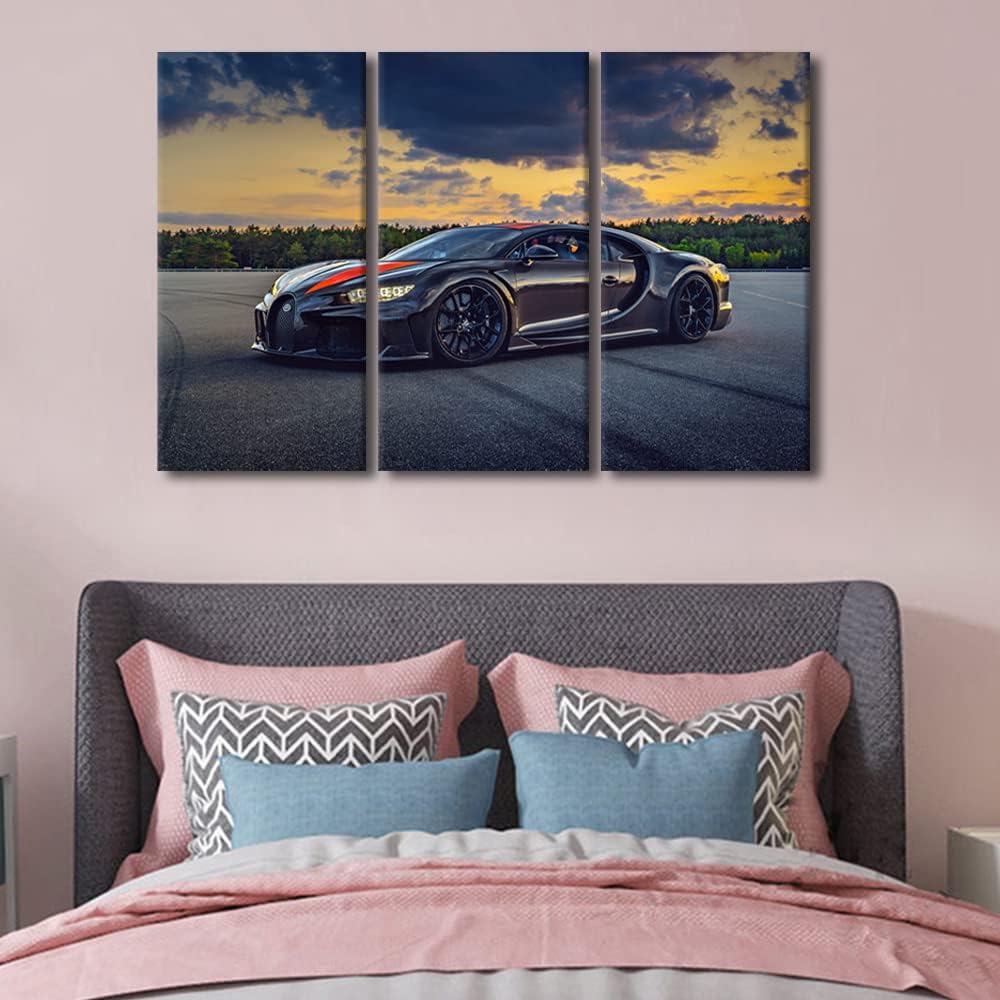 TUMOVO Sports Car Wall Art Decor Painting on Canvas - Speed Racing Pictures for Home Walls - Super Office Art Framed Modern Artwork for Living Room, Men Boys Bedroom, 42" Wx28 H