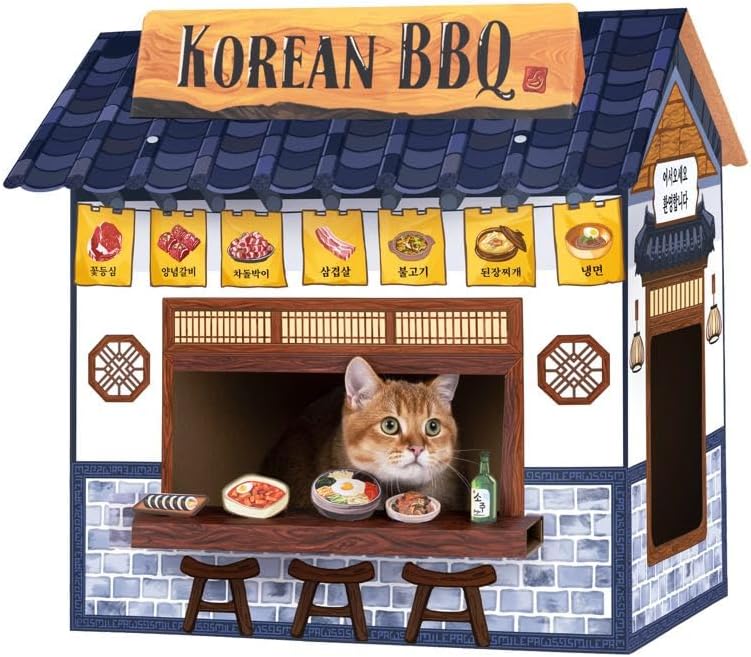 Cat Beds for Indoor Cats, Cardboard Cat House with Scratchers, Korean BBQ, Large Sturdy Cat Furniture Condo Cave Tent, Easy to Assemble Pet Toys Accessories Stuffs, Bunny Small Animals