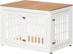 42" Heavy Duty Dog Crate Furniture for Small,Medium and Large Dogs,Rustic Wooden Dog Cage Kennel Indoor Furniture with Waterproof Top,Decorative Pet House Side End Table (White & Wood)