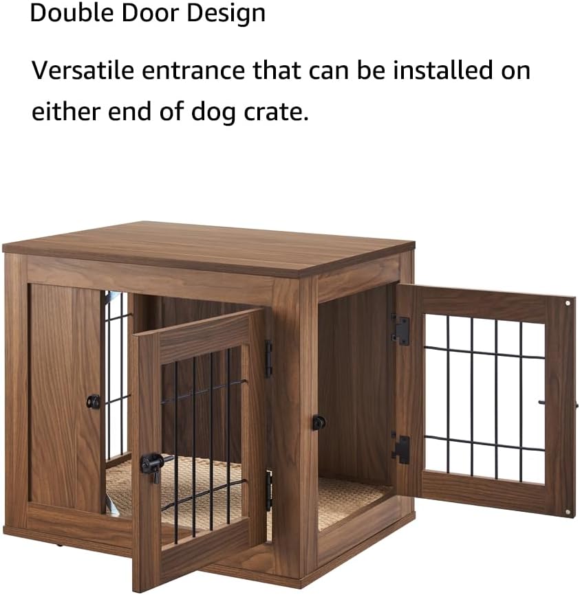 unipaws 25.5 Inch Furniture Style Dog Crate for Small Dogs, Cats, Min Pigs, Rabbit, Indoor Aesthetic Puppy Kennel, Modern Decorative Wood Wire Cage, Pretty Cute End Side Table Nightstand, Walnut