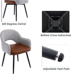 DUOMAY Modern Swivel Dining Chairs Set of 2, Linen & Faux Leather Upholstered Accent Side Chair, Home Office Desk Chair with No Wheels for Dining Room Living Room Office, Light Grey