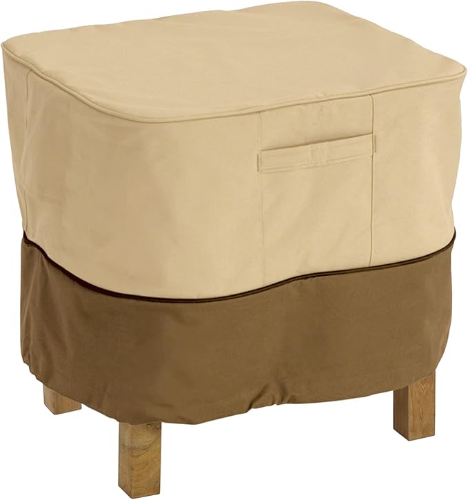Classic Accessories Veranda Water-Resistant 26 Inch Square Patio Ottoman/Side Table Cover, Outdoor Table Cover