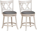 COSTWAY Bar Stool Set of 2 for Kitchen Island, 25.5” Swivel Armless Counter Height Stools with 20'' Wider Padded Seat, Ergonomic Curved Backrest, Rubber Wood Frame (2, Antique White + Gray)