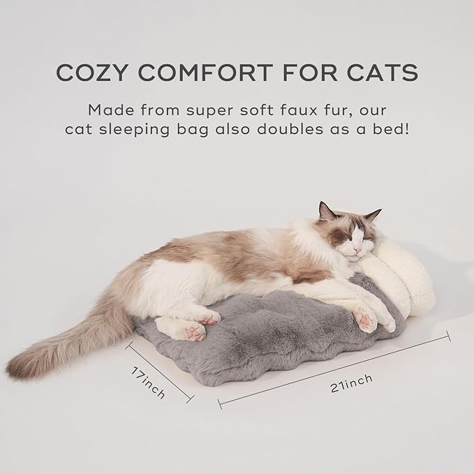 Cat Sleeping Bag 4 in 1 Function Snuggle Bag Blanket Mat Cozy Soft Warm & Washable (Small Cats) Cave Grey 21 × 17 Inch