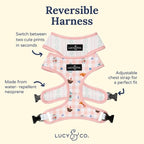 Lucy & Co. Reversible Dog Harness - Water-Repellent Neoprene, Dual-Print Design, Easy Swap Style, Adjustable Comfort Fit - Sipping Slowly Reversible Harness - Medium