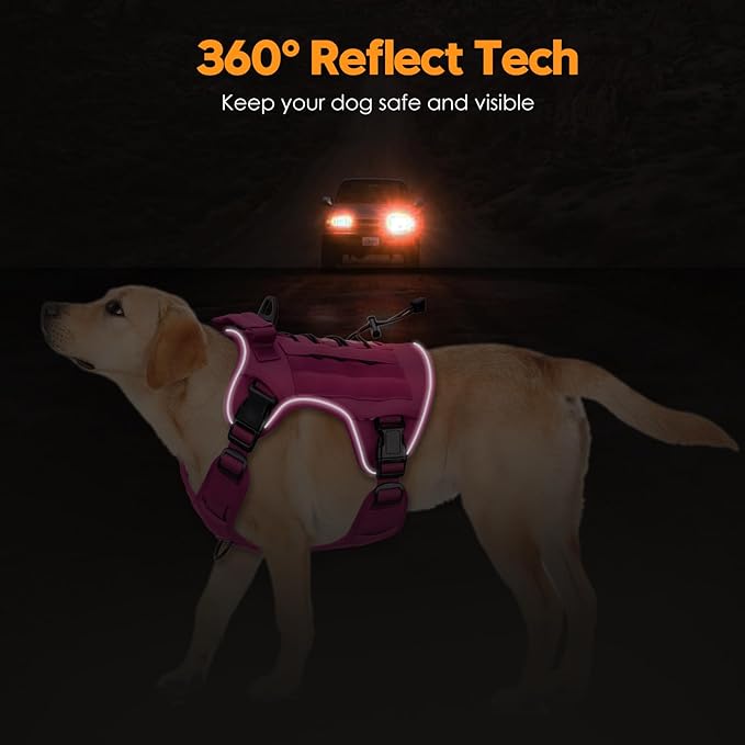 Heavy-Duty Tactical Dog Harness for Large Dogs, No Pull Adjustable Reflective Pet Vest with Molle System, K9 Military-Grade Control for Service Training, Outdoor & 10+ Breeds, Pink, X-Large