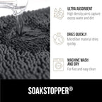 GORILLA GRIP SoakSTOPPER Dog Door Mat, 48x30 Machine Washable Rug Absorbent Doormat Captures Moisture Mud Dirt, Quick Dry Soft Chenille Entryway Rugs Indoor Entrance Mats for Dog Paws, Charcoal
