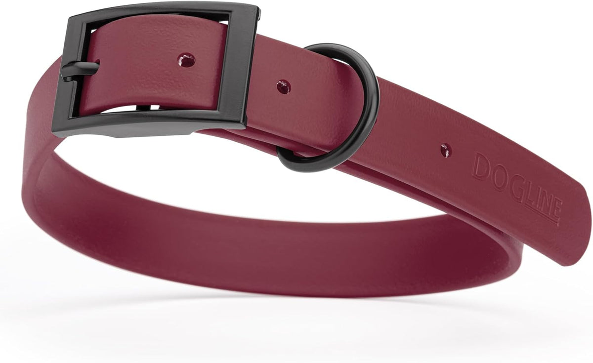 Dogline Biothane Waterproof Dog Collar Strong Coated Nylon Webbing with Black Hardware Odor- Proof for Easy Care Easy to Clean High Performance Fits Small Medium or Large Dogs, Merlot Burgundy