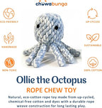 Ollie the Octopus Dog Toy Tough 4 Inch Handmade Eco Cotton Rope Dog Toy Octopus with Natural, Non-Toxic Dyes - Dog Octopus Toy for Small Dogs (Blue, Large)