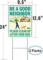 Clean Up After Your Dog Signs, 2 Pack 12.6" x 9.5" with Metal Stake, No Pooping Dog Signs with UV Protected & Waterproof, Double Sided Pick Up After Your Sign for Yard