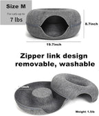 Cat Tunnel Bed for Indoor Cats with 3 Toys, Scratch Resistant Donut Cat Bed, Up to 9 Lbs (M 20x20x9, Dark Grey)