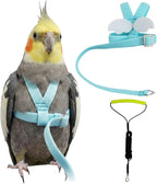 Adjustable Bird Harness with Elastic Leash, Pet Parrot Harness and Leash, Adjustable Training Design Anti-Bite, Bird Nylon Rope with Cute Wing for Conure (Lake Blue,2M)