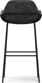 SIMPLIHOME Mira Bar Stools (Set of 2) - 30 inch Seat Height Upholstered Metal Bar Chairs in Distressed Slate Grey Vegan Faux Leather, Contemporary Seating with Curved Cushioned Seat and Armrests