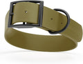Dogline Biothane Waterproof Dog Collar Strong Coated Nylon Webbing with Black Hardware Odor- Proof for Easy Care Easy to Clean High Performance Fits Small Medium or Large Dogs, Olive Drab Green