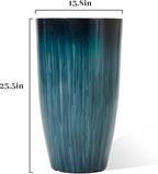 KOL 2-Pack 23.5" Plastic Planters, Gradient Blue Glossy Large Tall Plant Pots, Lightweight Decorative Flower Containers with Drainage Hole & Dual-Purpose Saucer – Indoor & Outdoor Use Front Porch
