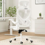 Soohow Office Chair, Ergonomic Office Mesh Desk Chair with Adjustable Back Support, High Back Comfy Computer Swivel Chair with Headrest, Lumbar Support for Study Room, Gaming and Office, White White