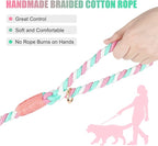 Dog Leash 5 FT Handmade Braided Cotton Rope Leashes for Small Medium and Large Dogs, New Golden Heavy Duty Metal Clasp, Cherry Blossom Pink