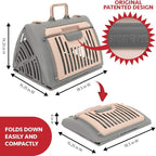SportPet Designs Foldable Travel Cat Carrier - Front Door Plastic Collapsible Carrier, Gray and Tan, Medium (Pack of 1)