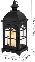 TRIROCKS Decorative Vintage Candle Lanterns 14.5" H Farmhouse Outdoor Hanging Lanterns with Tempered Glass for Porch, Balcony, Patio, Home, Centerpieces, Indoor, Outdoor(Black)