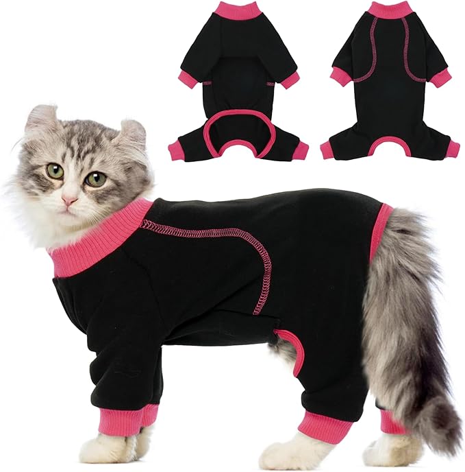 QBLEEV Sticky Hair Cat Clothes, Prevent Fur Shedding Shirts for Cats Only, Kitten Pajamas Costumes Outfits for Daily Wear Parties Photography, Anti-Shed Cat Onesie Recovery Suit for Cat or Small Dogs