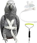 Adjustable Bird Harness with Elastic Leash, Pet Parrot Harness and Leash, Adjustable Training Design Anti-Bite, Bird Nylon Rope with Cute Wing for Conure (White,XXL)