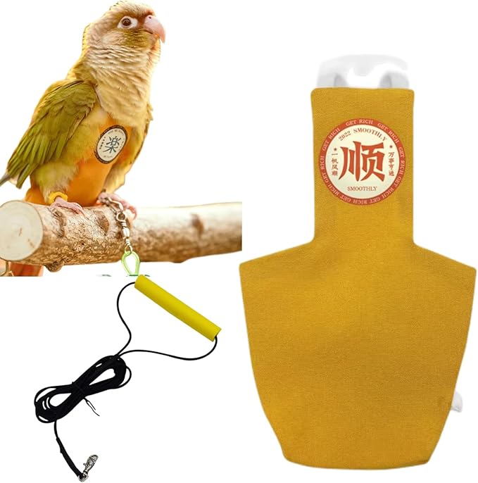 MANON ROSA Bird Diapers Leash Set Washable Reusable Handmade Flight Suit Waterproof Inner Layer - Protective Parrot Nappy Clothes Parakeets Macaws Budgies Canaries (Yellow1,Lovebird)
