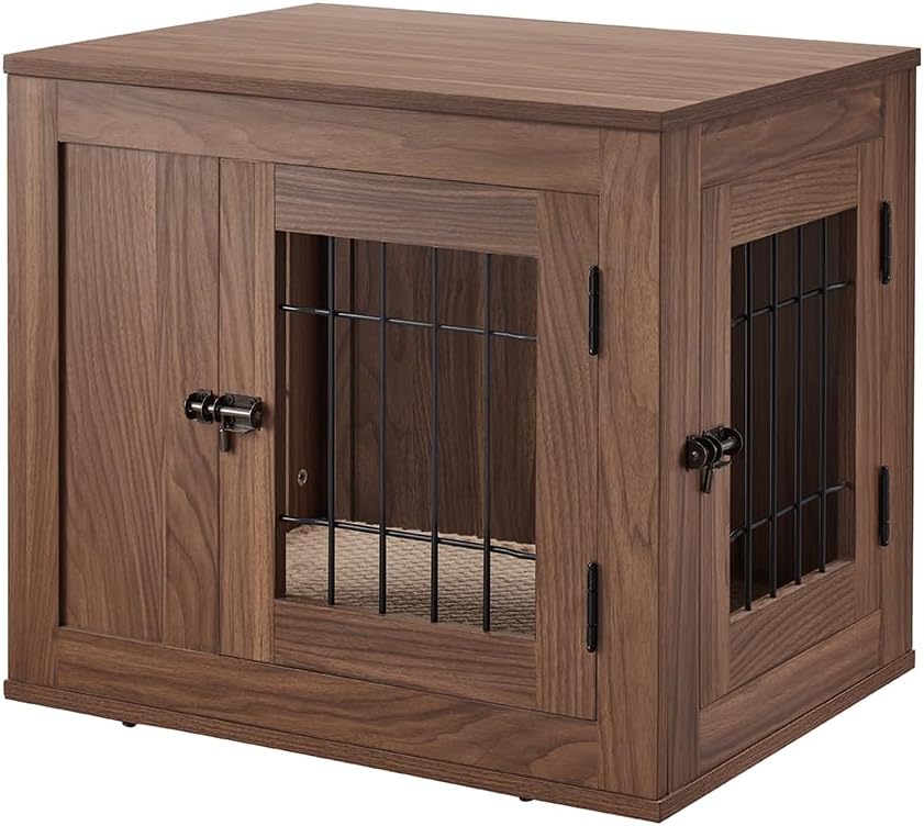 unipaws 25.5 Inch Furniture Style Dog Crate for Small Dogs, Cats, Min Pigs, Rabbit, Indoor Aesthetic Puppy Kennel, Modern Decorative Wood Wire Cage, Pretty Cute End Side Table Nightstand, Walnut