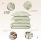 100% Organic Cotton Duvet Cover King Size - Naturally Soft Lightweight & Cooling Duvet Cover Set with Decorative Shams - Premium GOTS Certified 300 Thread Count Sateen Weave (Pastel Green, King)